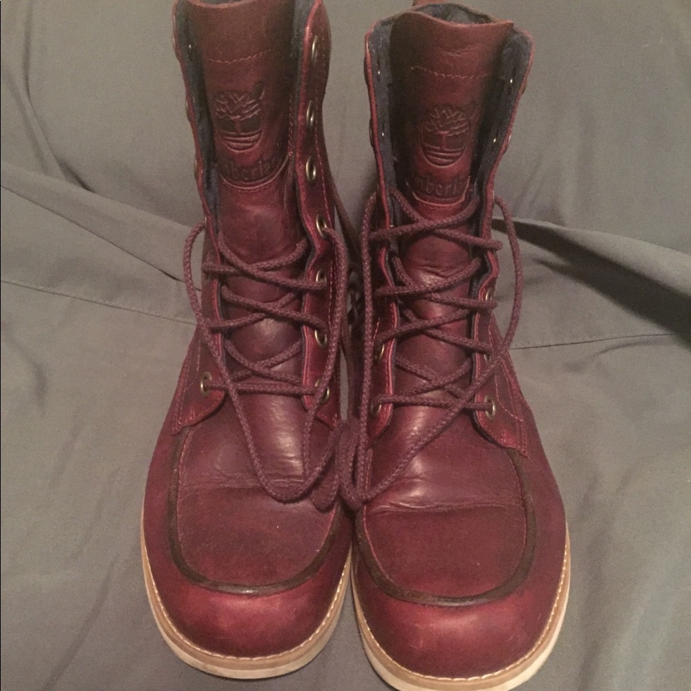 Dark Red Timberland Lace Up Boots
